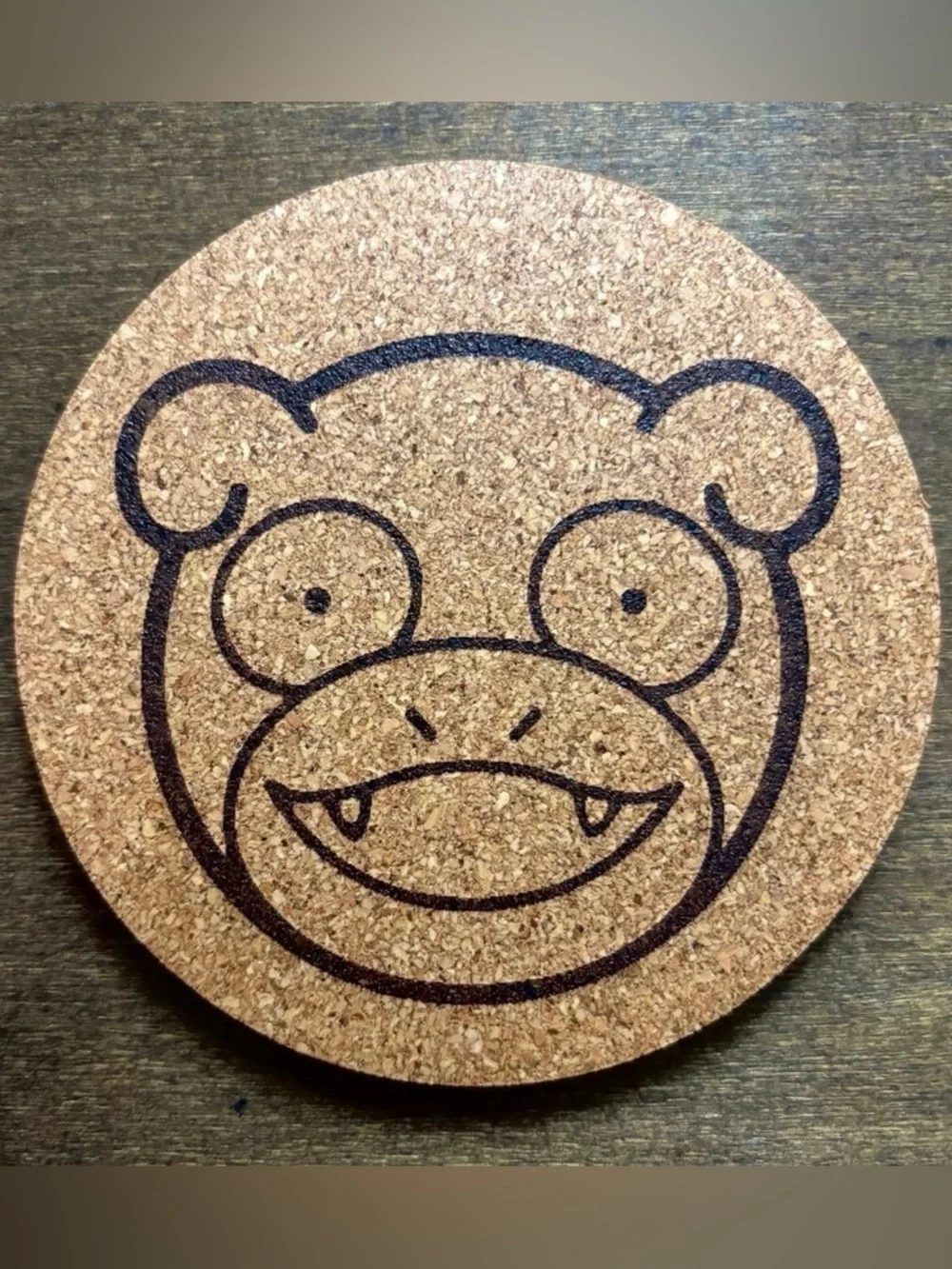 Pokemon Slowpoke Face Laser Engraved Cork Coaster